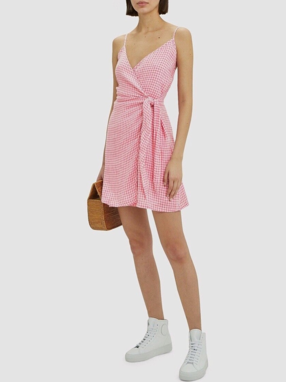 Pink Gingham Tie-Front Sundress